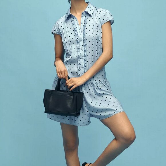 Maeve Pants - NWT Maeve Cap-Sleeve Button-Front Romper Blue Polka Dot by Anthropologie XS-S-M